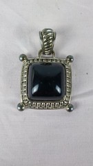 Vtg Premier Design Silver Tone Black Onyx Style Cabochon Pendant Costume