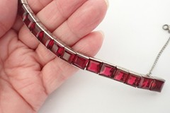 Art Deco Vintage Diamonbar Sterling Silver Channel Set Bracelet Red Openback