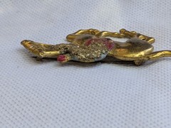 Antique Glass Glitter on Brass Race Horse & Jockey Brooch Pin C Clasp AS IS D92