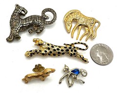 Lot 8 Vtg Figural Leopard Zebra Dachsund Etc. Brooches Pins Liz Claiborne Etc.