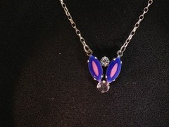 Vintage Sabika Necklace – Purple & Pink Crystal Pendant, Signed Statement Chain