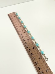 Vintage Turquoise Glass Cabochon Link Bracelet Silver Tone Settings 7.5”