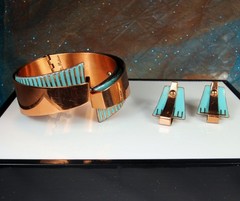MATISSE SCULTURA Blue Enamel Signed Set 1950s Wearable Art Abstract Modern 96.6g