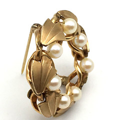 Henry Griffith Signed H.G. 60’s Brushed 1/20 12KTGF Cultured Pearls Wreath Pin