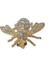 JOAN RIVERS Classics Gold Tone Green Eyed Clear Rhinestone Bumble Bee Brooch Pin
