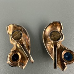 Vintage Sterling Rhinestone Earrings Blue Faux Sapphire Screw Back Mid Century