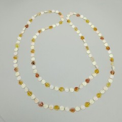 Vintage Long Single Strand Orange and Cream Beaded Necklace Plastic Leaf Shapes