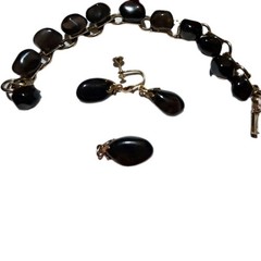 1960’s 4 Pc Smoky quartz Jewelry Set Gold Filled, Pendant,Bracelet, Pin,Earrings