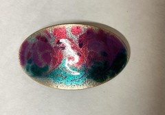 6 pcs. Wholesale Lot-Enamel on Copper Med OVAL PIN-ARTISAN Made-Inga Enamels (B)