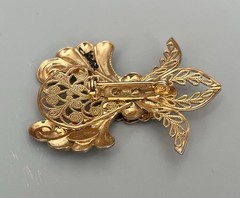 Vintage Signed JANE Angel Brooch Gold Tone-Clear Rhinestone 2” Open Cut Detail
