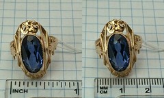 USSR Vintage Rose Gold Blue Sapphire (lab. made) Ring 583 14K 5.14 g. 6,5 US