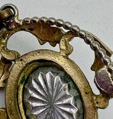 Vintage Gold Tone Oval Watermelon Rivoli Pendant Unmarked