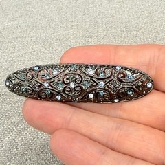 Vintage Brooch Marcasite and Blue Rhinestone Filigree
