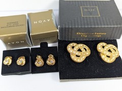 Vtg New Avon Rhinestone Fantasy Center Rhinestone Knot CLIP Earrings Lot 1990s