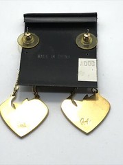Vintage ART NOUVEAU by Crown Jewelry Gold- Pink Enamel Dangle Pierced Earrings