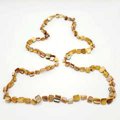 Warm Brown Beige Tone MOP Abalone Tri Tip Nugget NO CLASP Vintage Necklace 36 in