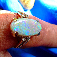 Original EARTH MINED OPAL DIAMOND Deco Engagement Ring SOLID 14K GOLD Solitaire