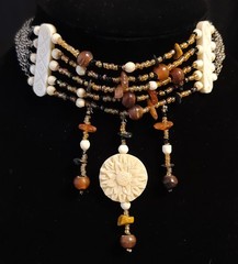 Vintage Carved Bovine Bone Horn Carnelian Beaded Choker Necklace