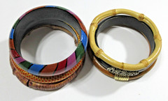 VTG & UP LOT 7 BRACELET BANGLE some CHUNKY WOOD red black brown silver gold tone