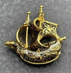 Vintage Spanish Damascene Galleon Ship Brooch Gold Tone Silver Sailing Vessel