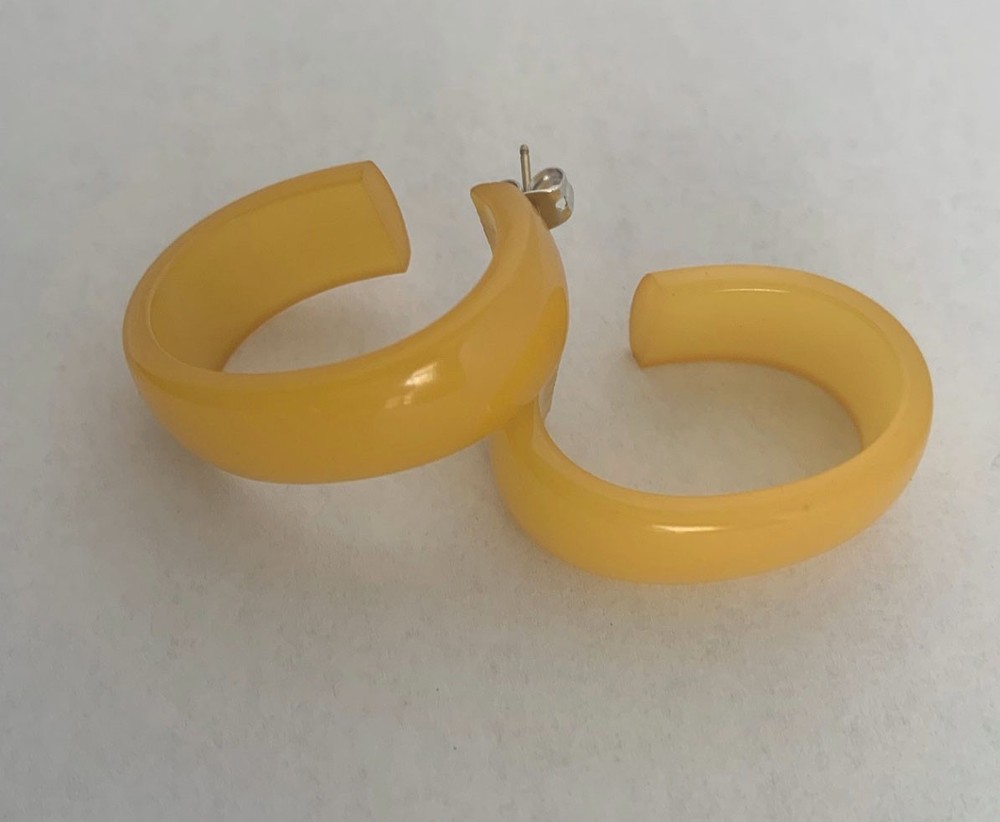 Pair of Vintage Bakelite Pierced Hoop Earrings Yellow/orange Color Oval Shape