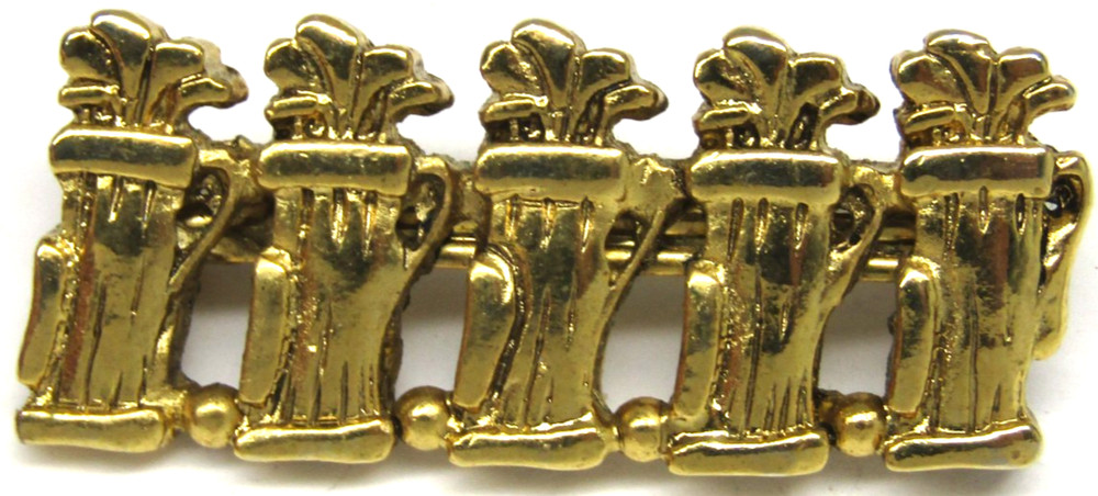 Vintage Gold Tone Golf Brooch Five Club Bags Sports Golfer Pin Gift