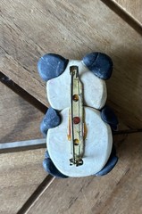 Vintage Polymer Clay Panda Bear Brooch Pin Handmade
