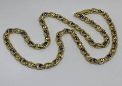 Vintage NECKLACE Chain Link w Clear & Blue Sapphire Rhinestones 22” L x 5.7mm W