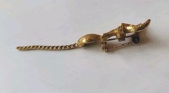 Vintage Gold Tone Cat with Red Rinestone Eyes and Chain Tail Brooch Pin Jewelry