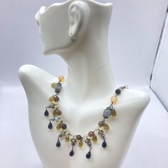 Quality Gold 925 Sterling Silver Quartz Beaded Necklace 20” Rutilated Smoky Gems