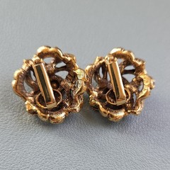 Vintage 1950 -1960 Pinwheel Flower Clip-On Earrings Gold Tone Purple Stones