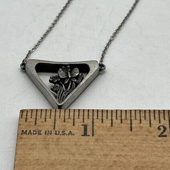 Vintage Medici Pewter Floral Butterfly Pendant Necklace, 18” Long