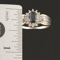 Solid 10K Yellow Gold, 1.00 Ct Sapphire & .47 CTW Diamond Halo Engagement Ring