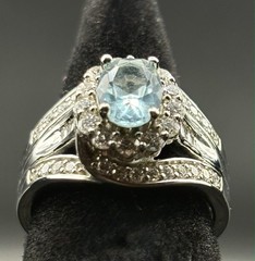 LARGE 2.50 CT DIAMOND & AAA AQUAMARINE 925 STERLING OVAL PEAR SHAPE HALO RING
