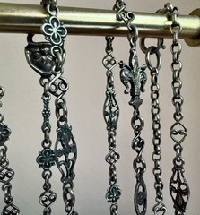 Impressive Antique Peruzzi 800 Silver 60” Muff Chain Grotesques & Fleur de Lis