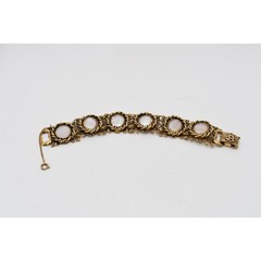 Vintage Mother of Pearl Link Bracelet Gold Tone 7.25” Safety Chain