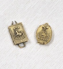 Vtg Corday Charms Set Of 2 Solid Perfume Unicorn In Captivity Rectangle & Oval
