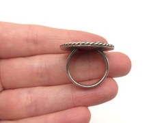 Vintage Zuni Old Pawn Sterling Turquoise Needlepoint Leaf Motif size 6 Ring