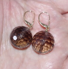 14K Gem Quality Micro Faceted Smokey Topaz Large Ball Earrings