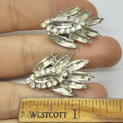 Vtg Clear Navette Rhinestone Silvertone Statement Earrings Clip-on Earrings