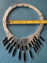 Antique Monteros Mexico Modernist .970 Silver and Black Onyx Necklace. 232 gr.