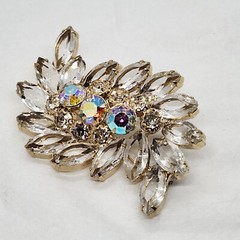2.5″ Vintage Clear Navettes and AB Rhinestone Brooch Floral