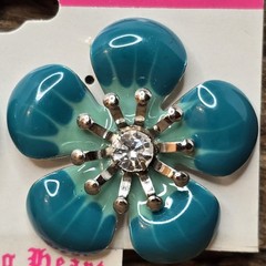 Vintage Blue Flower Stud Earrings Silver Tone Crystal Accent Candies 1980s #15