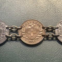 Antique Swiss 2 Rappen Bracelet Vintage Bronze And Zinc Coins WW2 Era