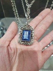 Double chain Necklace faux lapis c.1970 Sarah Coventry silver tone Roman Holiday