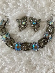 DAZZLING! JULIANA Smoky Gray Rhinestone Navette AB Headlight Bracelet Earrings!!