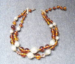 1955 Vintage Glass / Plastic / Textured Metal/Faceted Bead Two Strand Necklace