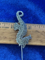 Vintage Sterling Silver Marcasite Seahorse Pendant Brooch Nice Old One