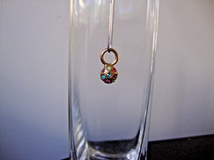 VINTAGE 2-SIDED BALL MULTICOLOR PASTEL RHINESTONE CLUSTER GOLD TONE PENDANT