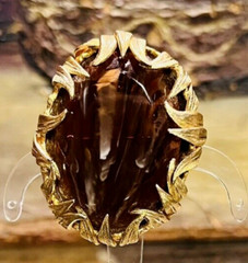 D&E Juliana Book Piece Venus Flames Brown Oval Quartz High Domed Cab Brooch/Pen
